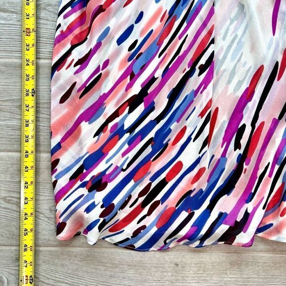 Poleci Women's Multicolor Lined Silk Abstract Midi Asymmetrical Dress Size 6 - Picture 2 of 9